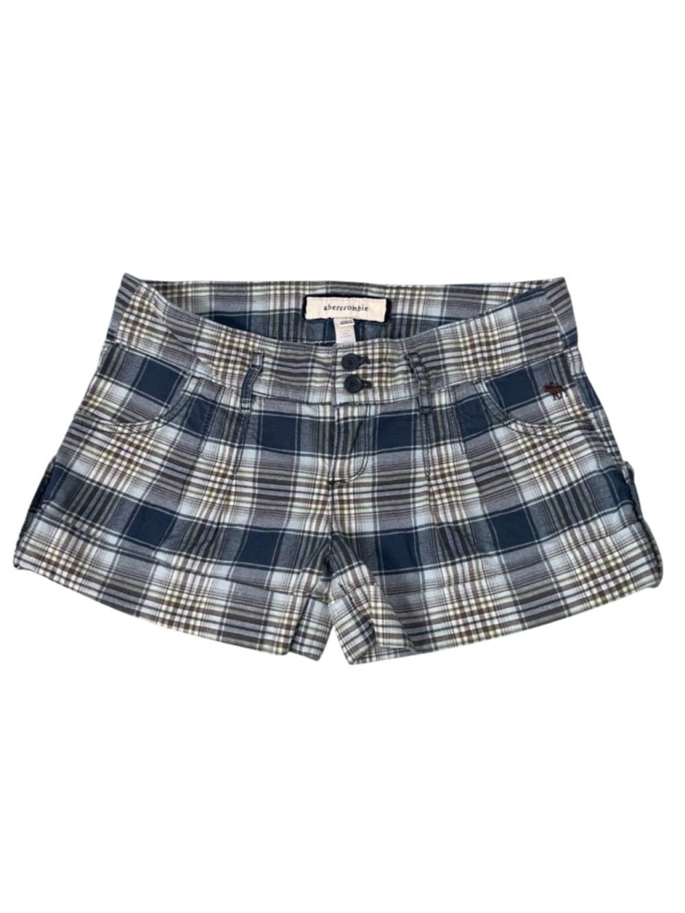 Abercrombie Plaid Micro Mini Shorts Low- Rise Size 16 Blue Brown Y2K